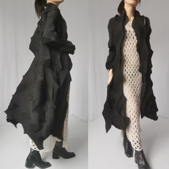 Issey Miyake pleats please black deconstructed duster robe trench coat - Picture 5 of 10